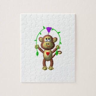 Puzzle Mignon singe en 3D avec une corde à sauter en vign
