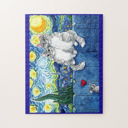 Puzzle Mignonne couple de chat, souris Starry Night puzzl (Vertical)
