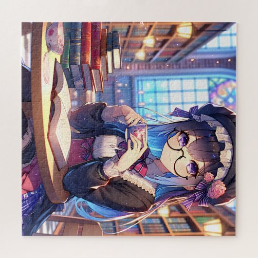 Puzzle Mignonne fille Anime dans les lunettes Lecture (Horizontal)