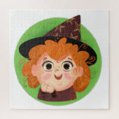 Puzzle Mignonne fille en costume de sorcière jeter l'orei (Vertical)