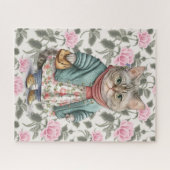 Puzzle Mignonne grand-mère chat robe fleurie rose pull (Horizontal)
