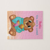 Puzzle Mignonne Ours Manger Miel, Nom/Message de l'enfant (Horizontal)