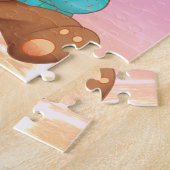Puzzle Mignonne Ours Manger Miel, Nom/Message de l'enfant (Côté)