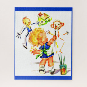 Puzzle mignonne petite fille peinture sur le mur