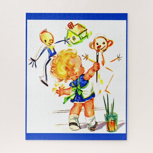 Puzzle mignonne petite fille peinture sur le mur (Vertical)