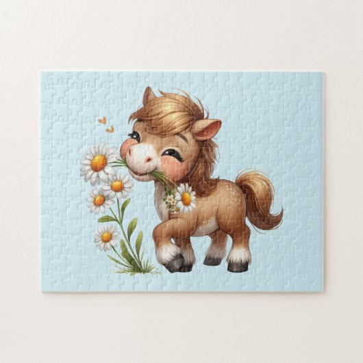 Puzzle Mignonne Pony Mange Manger Des Marguerites (Horizontal)