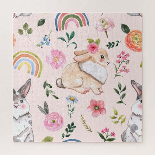 Puzzle Mignons lapins de Pâques modèle floral (Vertical)