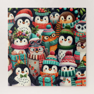 Puzzle Mignons pingouins colorés habillés pour l'hiver