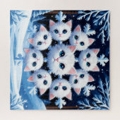 Puzzle Mignons visages de chat blanc disposés en flocon d (Horizontal)