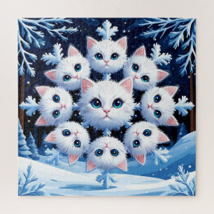 Puzzle Mignons visages de chat blanc disposés en flocon d