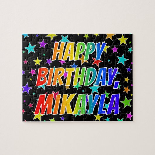 Puzzle "MIKAYLA" Prénom, Fun "JOYEUX ANNIVERSAIRE" (Horizontal)