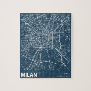 Puzzle Milan Italie Minimaliste Plan de la ville en bleu