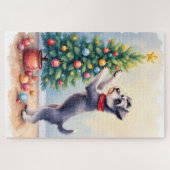 Puzzle Miniature Schnauzer Décorant l'Arbre de Noël Chien (Horizontal)