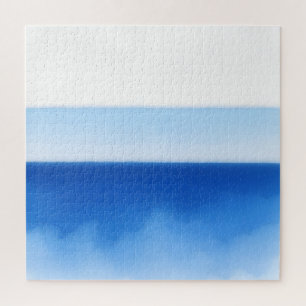 Puzzle Minimaliste Horizon Océanique Bleu Aquarelle Sérén