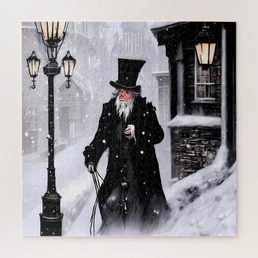Puzzle Misère Ebenezer Scrooge Snowy Victorian Street (Vertical)
