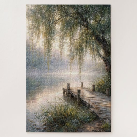Puzzle Misty Lake Dock with Willow Tree (Vertical)