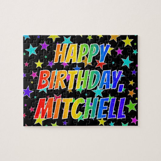 Puzzle "MITCHELL" Prénom, Amusant "HEUREUX ANNIVERSAIRE" (Horizontal)