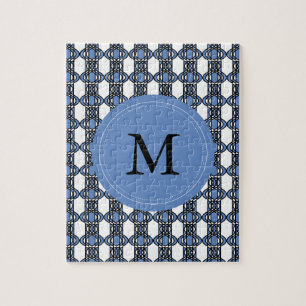 Puzzle Mod Retro Monogram Blue Abstract Scarab Pattern