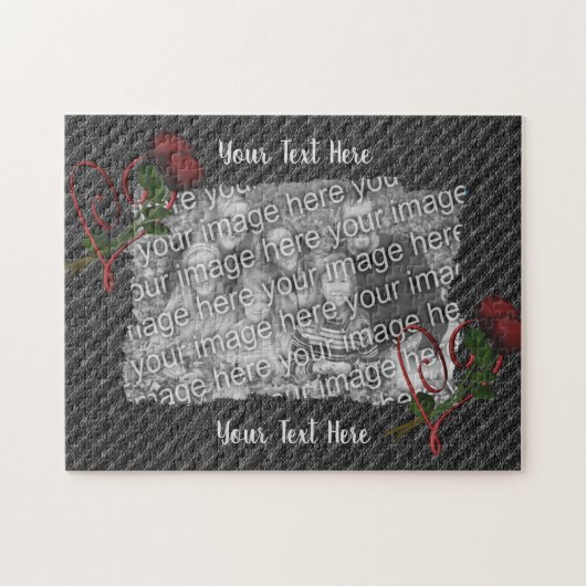 Puzzle Modèle De Cadre Photo Coeur Et Rose (Horizontal)