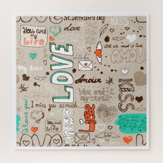 Puzzle Modèle de doodle de citations d'amour (Vertical)