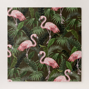 Puzzle Modèle de flamingo tropical : Feuilles Vintages
