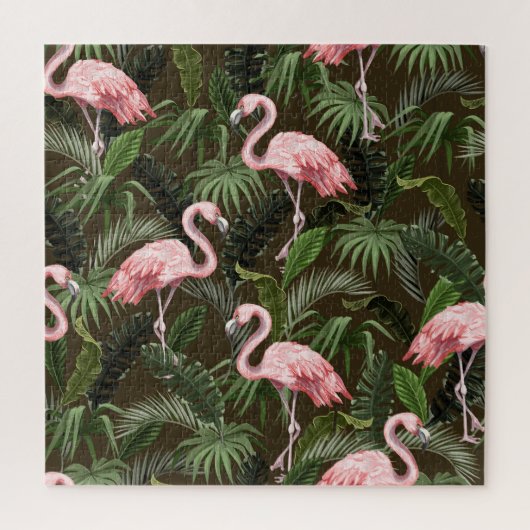 Puzzle Modèle de flamingo tropical : Feuilles Vintages (Vertical)