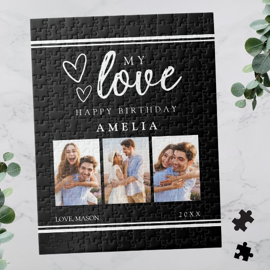 Puzzle Modern Black Happy Birthday Photo Collage