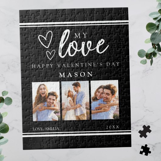 Puzzle Modern Black Happy Valentine's Photo Collage