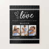Puzzle Modern Black Happy Valentine's Photo Collage (Vertical)