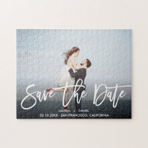 Puzzle Modern calligraphy photo wedding save the date