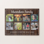 Puzzle Modern family photo collage monogrammed 8<br><div class="desc">Collage photo de famille de 8 photos monogrammed puzzle puzzle. Vous pouvez le personnaliser et ajouter vos plus belles photos,  nom et texte. Super !</div>
