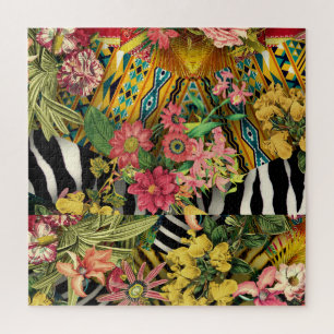 Puzzle Modern Floral Zebra Pattern Southwest Pattern