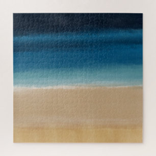 Puzzle Modern Gold Blue Watercolor Abstract Painting