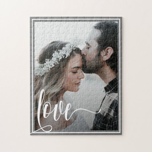 Puzzle Modern Grey Love Script Photo Saint-Valentin (Vertical)