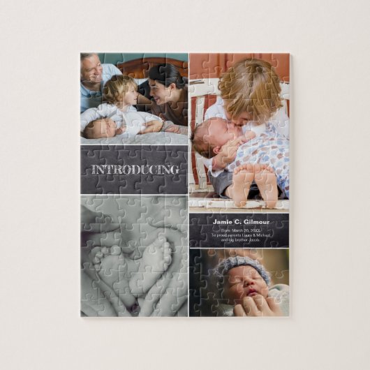 Puzzle Modern Second Baby Birth Announcement photo (Vertical)