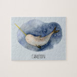 Puzzle Modern Watercolor Narwhal Blue Ocean Personalized<br><div class="desc">Modern Watercolor Narwhal Blue Ocean Personalized Puzzle</div>