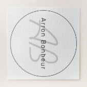 Puzzle Moderne Blanc Gris & Noir | Nom Cool & Monogramme (Horizontal)