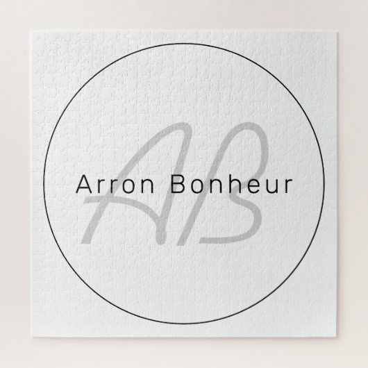 Puzzle Moderne Blanc Gris & Noir | Nom Cool & Monogramme (Vertical)