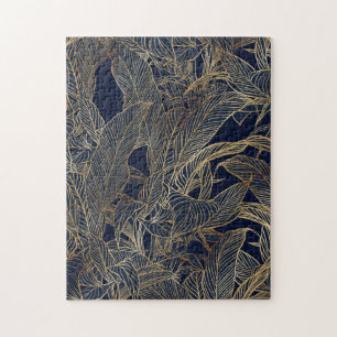 Puzzle Moderne Blue Gold Foliage Plante Design botanique