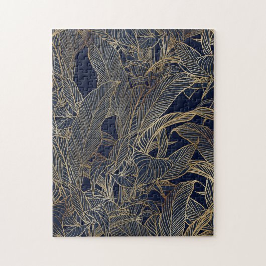Puzzle Moderne Blue Gold Foliage Plante Design botanique (Vertical)