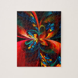 Puzzle Moderne Floral Abstrait Art Orange Bleu Motif #14