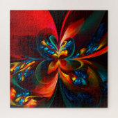 Puzzle Moderne Floral Abstrait Art Orange Bleu Motif #14 (Horizontal)