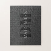 Puzzle Moderne Gris foncé & Nom et monogramme modifiables (Vertical)