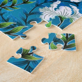 Puzzle Moderne Monogramme Bleu Floral Chic (Côté)