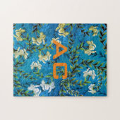 Puzzle Moderne Monogramme Bleu Floral Chic (Horizontal)