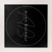 Puzzle Moderne Noir & Gris | Nom et Monogramme Cool (Horizontal)