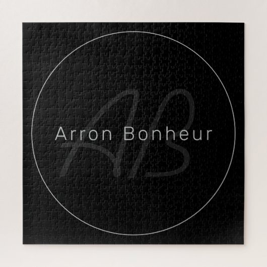 Puzzle Moderne Noir & Gris | Nom et Monogramme Cool (Vertical)