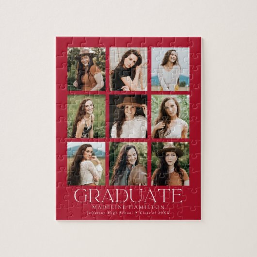 Puzzle Moderne Red 9 Photo Collage Graduation (Vertical)