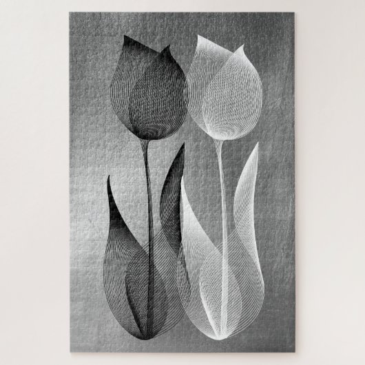 Puzzle Moiré moderne effet Tulipe noir et blanc Floral (Vertical)
