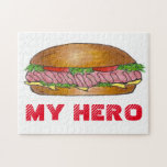 Puzzle Mon Héros Ham Cheese Hoagie Sous-marin Sandwich<br><div class="desc">Le design de puzzle présente une illustration originale d'un jambon et d'un hoagie au fromage, avec MY HERO dans une police amusante. Cette illustration est également disponible sur d'autres produits. Ne vois-tu pas ce que tu cherches ? Vous avez besoin d'aide pour la personnalisation ? Contactez Rebecca pour avoir quelque...</div>
